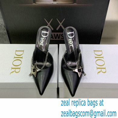 Dior Heel 8.5cm Chain and Star Pointed Toe Mules Black 2023