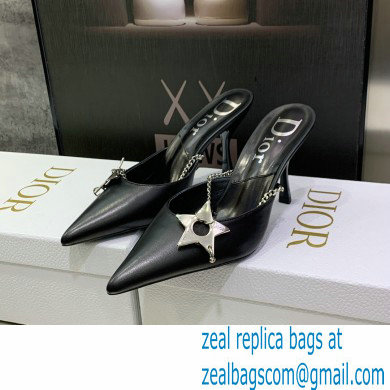 Dior Heel 8.5cm Chain and Star Pointed Toe Mules Black 2023