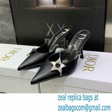 Dior Heel 8.5cm Chain and Star Pointed Toe Mules Black 2023 - Click Image to Close