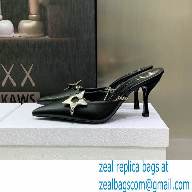 Dior Heel 8.5cm Chain and Star Pointed Toe Mules Black 2023