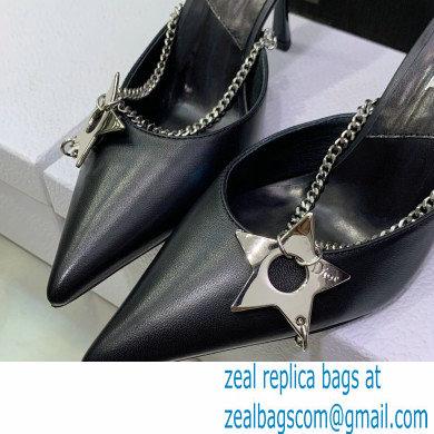 Dior Heel 8.5cm Chain and Star Pointed Toe Mules Black 2023 - Click Image to Close