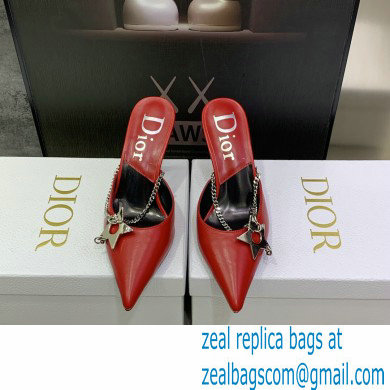 Dior Heel 8.5cm Chain and Star Pointed Toe Mules Red 2023