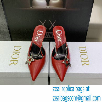 Dior Heel 8.5cm Chain and Star Pointed Toe Mules Red 2023 - Click Image to Close