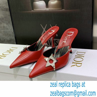 Dior Heel 8.5cm Chain and Star Pointed Toe Mules Red 2023 - Click Image to Close