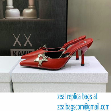 Dior Heel 8.5cm Chain and Star Pointed Toe Mules Red 2023 - Click Image to Close