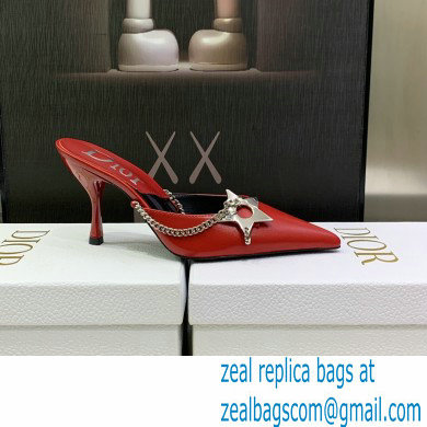 Dior Heel 8.5cm Chain and Star Pointed Toe Mules Red 2023