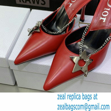 Dior Heel 8.5cm Chain and Star Pointed Toe Mules Red 2023 - Click Image to Close