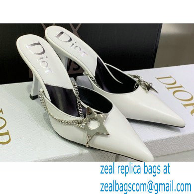 Dior Heel 8.5cm Chain and Star Pointed Toe Mules White 2023