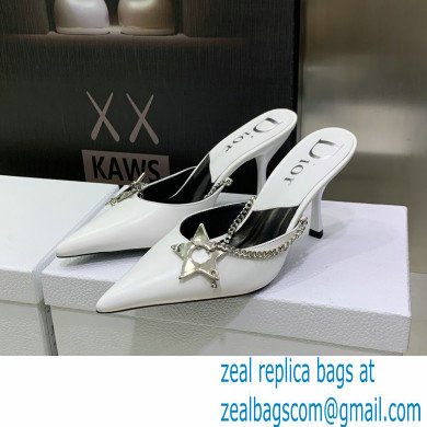 Dior Heel 8.5cm Chain and Star Pointed Toe Mules White 2023 - Click Image to Close