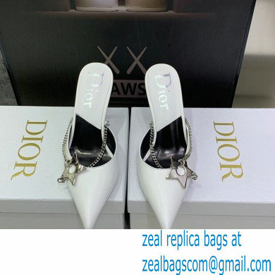 Dior Heel 8.5cm Chain and Star Pointed Toe Mules White 2023