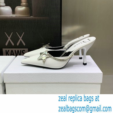 Dior Heel 8.5cm Chain and Star Pointed Toe Mules White 2023