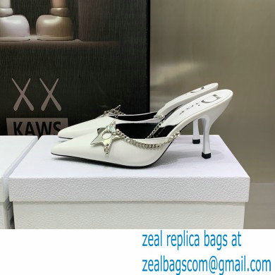 Dior Heel 8.5cm Chain and Star Pointed Toe Mules White 2023 - Click Image to Close