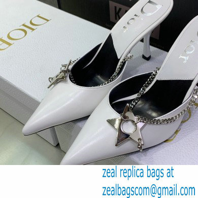 Dior Heel 8.5cm Chain and Star Pointed Toe Mules White 2023 - Click Image to Close
