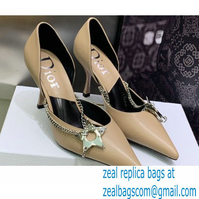 Dior Heel 8.5cm Chain and Star Pointed Toe Pumps Beige 2023