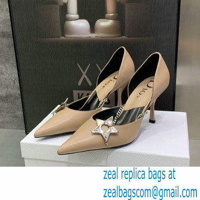 Dior Heel 8.5cm Chain and Star Pointed Toe Pumps Beige 2023