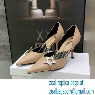 Dior Heel 8.5cm Chain and Star Pointed Toe Pumps Beige 2023 - Click Image to Close