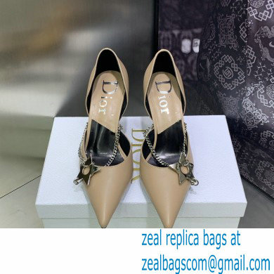Dior Heel 8.5cm Chain and Star Pointed Toe Pumps Beige 2023 - Click Image to Close