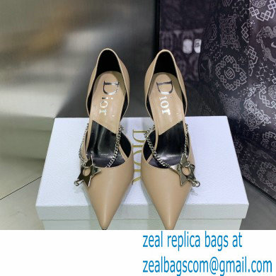 Dior Heel 8.5cm Chain and Star Pointed Toe Pumps Beige 2023