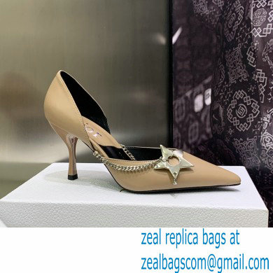 Dior Heel 8.5cm Chain and Star Pointed Toe Pumps Beige 2023 - Click Image to Close