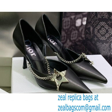 Dior Heel 8.5cm Chain and Star Pointed Toe Pumps Black 2023 - Click Image to Close