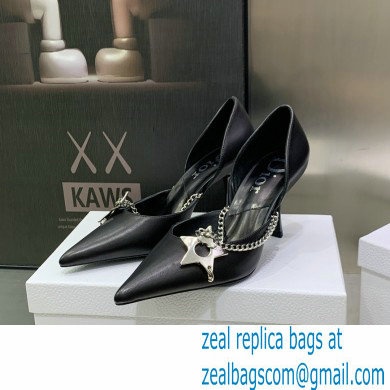 Dior Heel 8.5cm Chain and Star Pointed Toe Pumps Black 2023