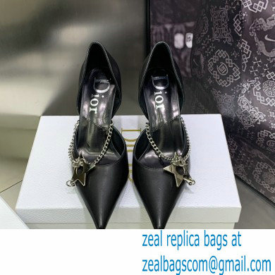 Dior Heel 8.5cm Chain and Star Pointed Toe Pumps Black 2023
