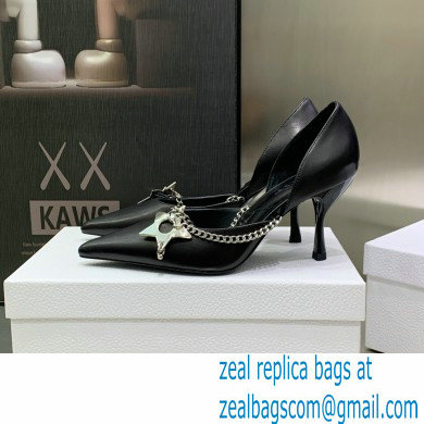 Dior Heel 8.5cm Chain and Star Pointed Toe Pumps Black 2023