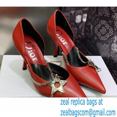 Dior Heel 8.5cm Chain and Star Pointed Toe Pumps Red 2023 - Click Image to Close