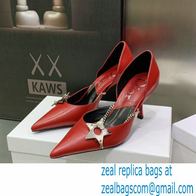 Dior Heel 8.5cm Chain and Star Pointed Toe Pumps Red 2023