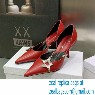 Dior Heel 8.5cm Chain and Star Pointed Toe Pumps Red 2023 - Click Image to Close