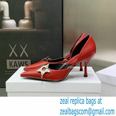 Dior Heel 8.5cm Chain and Star Pointed Toe Pumps Red 2023