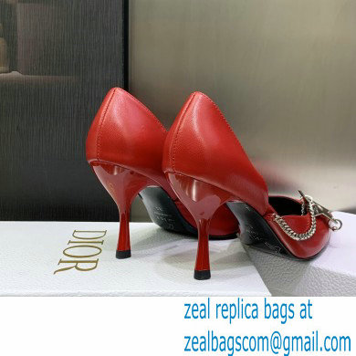 Dior Heel 8.5cm Chain and Star Pointed Toe Pumps Red 2023 - Click Image to Close