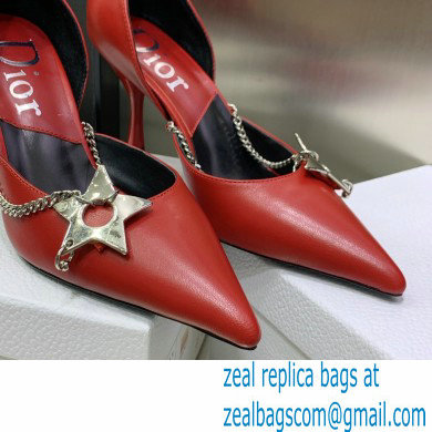 Dior Heel 8.5cm Chain and Star Pointed Toe Pumps Red 2023