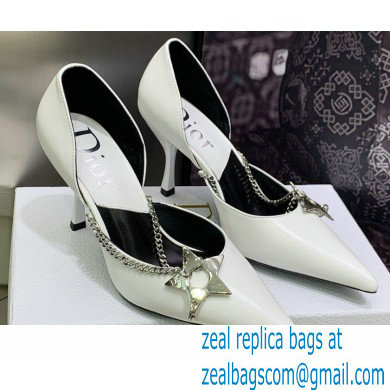 Dior Heel 8.5cm Chain and Star Pointed Toe Pumps White 2023