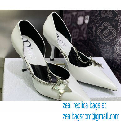 Dior Heel 8.5cm Chain and Star Pointed Toe Pumps White 2023 - Click Image to Close