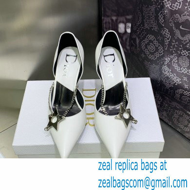 Dior Heel 8.5cm Chain and Star Pointed Toe Pumps White 2023 - Click Image to Close