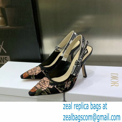 Dior Heel 9.5cm Black Multicolor Cotton with Dior Jardin Botanique Embroidery J'Adior Slingback Pump 2023