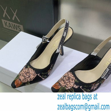 Dior Heel 9.5cm Black Multicolor Cotton with Dior Jardin Botanique Embroidery J'Adior Slingback Pump 2023