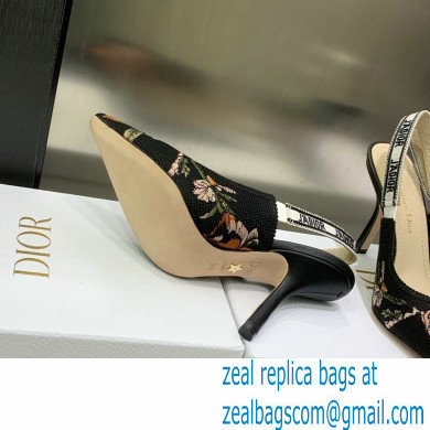 Dior Heel 9.5cm Black Multicolor Cotton with Dior Jardin Botanique Embroidery J'Adior Slingback Pump 2023