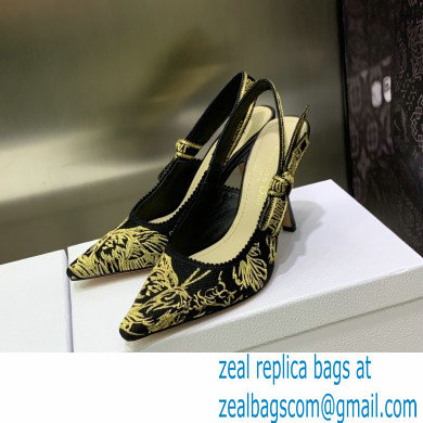 Dior Heel 9.5cm Black and Gold-Tone Velvet Embroidered J'Adior Slingback Pump 2023 - Click Image to Close