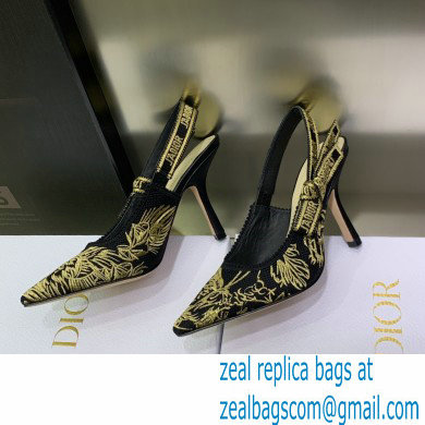 Dior Heel 9.5cm Black and Gold-Tone Velvet Embroidered J'Adior Slingback Pump 2023 - Click Image to Close