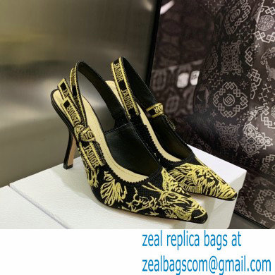 Dior Heel 9.5cm Black and Gold-Tone Velvet Embroidered J'Adior Slingback Pump 2023 - Click Image to Close