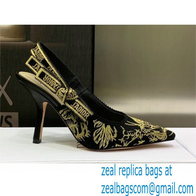 Dior Heel 9.5cm Black and Gold-Tone Velvet Embroidered J'Adior Slingback Pump 2023 - Click Image to Close