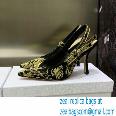 Dior Heel 9.5cm Black and Gold-Tone Velvet Embroidered J'Adior Slingback Pump 2023