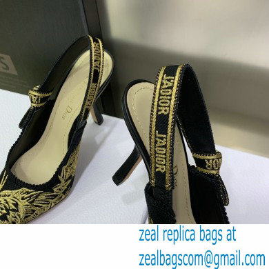 Dior Heel 9.5cm Black and Gold-Tone Velvet Embroidered J'Adior Slingback Pump 2023 - Click Image to Close