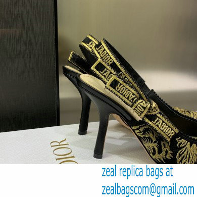 Dior Heel 9.5cm Black and Gold-Tone Velvet Embroidered J'Adior Slingback Pump 2023 - Click Image to Close