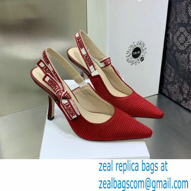 Dior Heel 9.5cm Cherry Red Embroidered Cotton J'Adior Slingback Pump 2023 - Click Image to Close