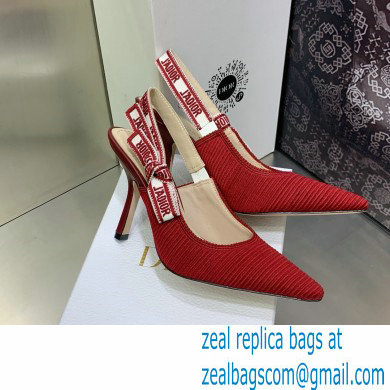 Dior Heel 9.5cm Cherry Red Embroidered Cotton J'Adior Slingback Pump 2023 - Click Image to Close