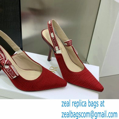 Dior Heel 9.5cm Cherry Red Embroidered Cotton J'Adior Slingback Pump 2023