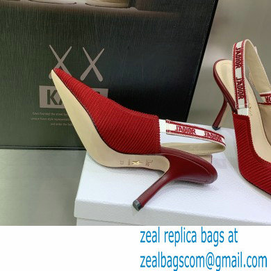 Dior Heel 9.5cm Cherry Red Embroidered Cotton J'Adior Slingback Pump 2023